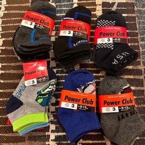6- 3packs of infant socks (18 pairs) Power Club anklet Size 0-12 months